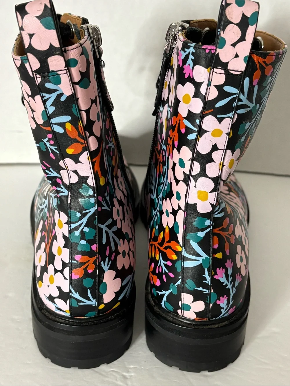 Kate Spade Floral Lace-Up Jenna Combat Boots - Black Multi